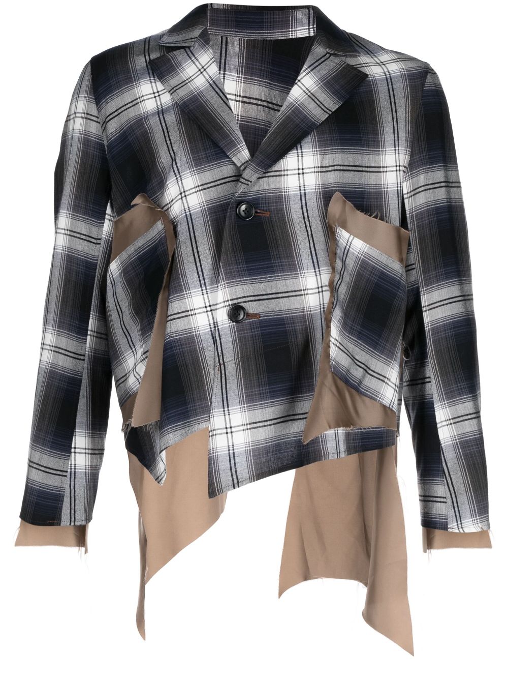 Asymmetric plaid-check blazer - Blue
