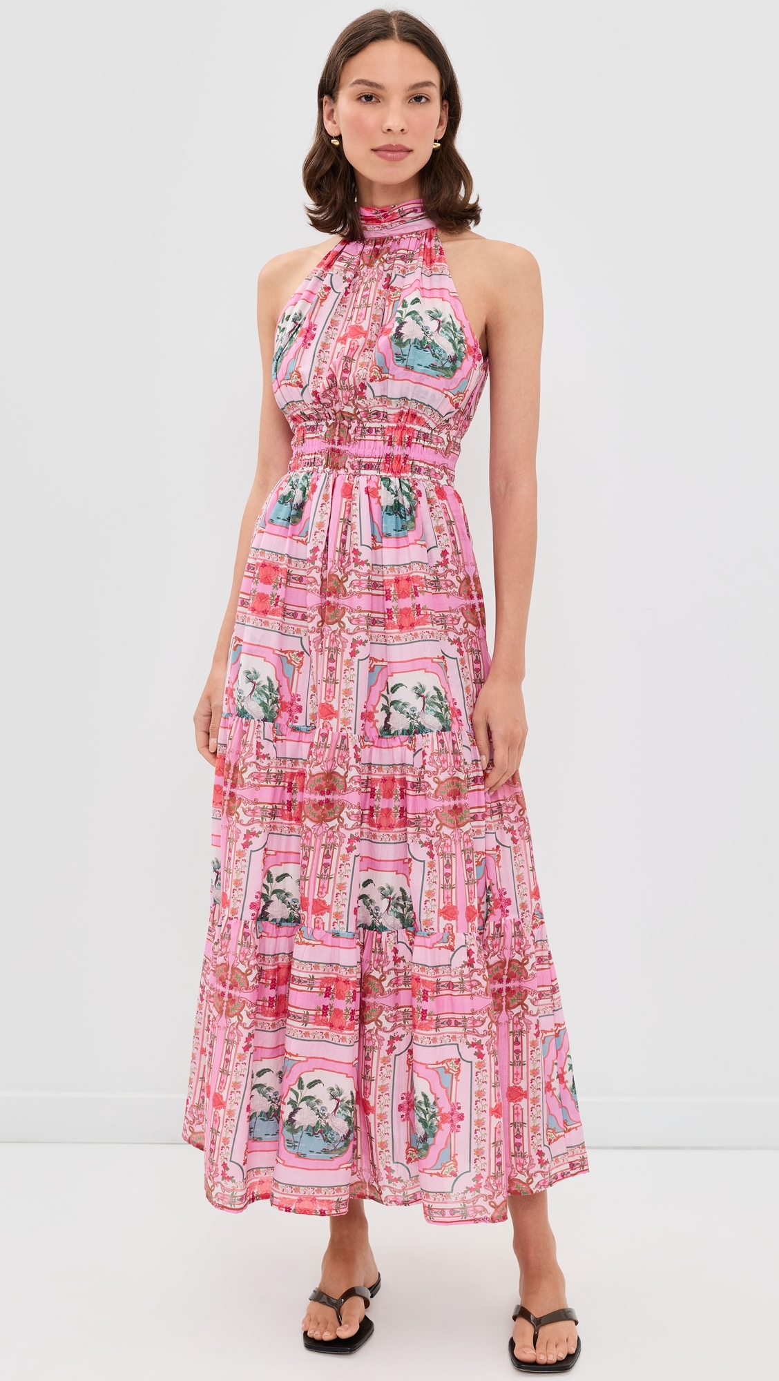 A Halter Dress Pink Bird Print