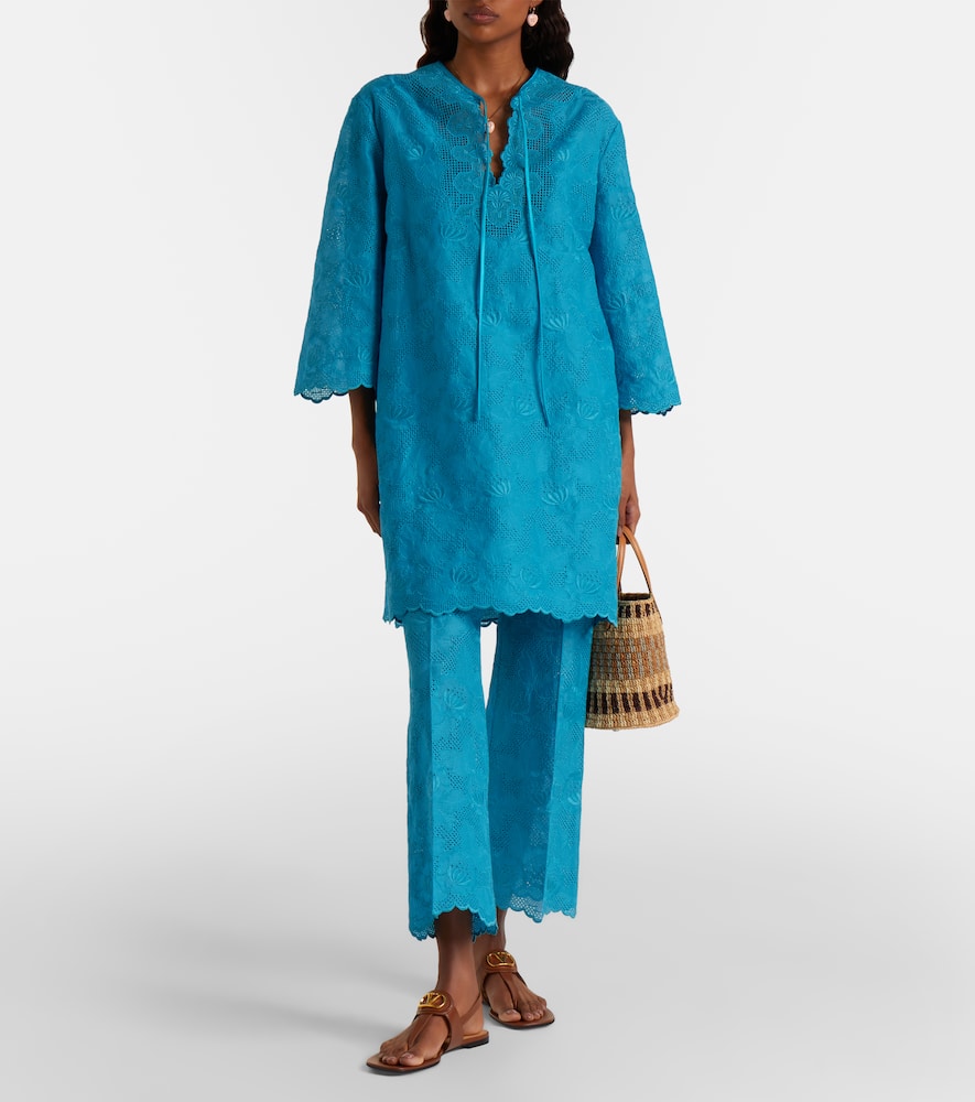 Broderie anglaise silk-trimmed cotton kaftan