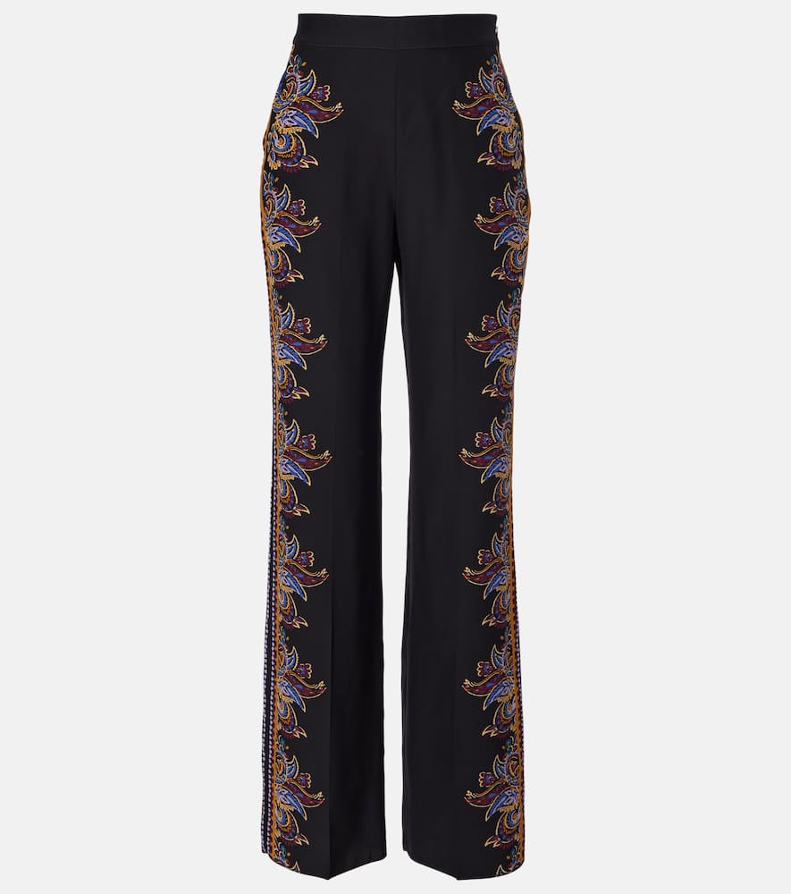 Paisley silk wide-leg pants