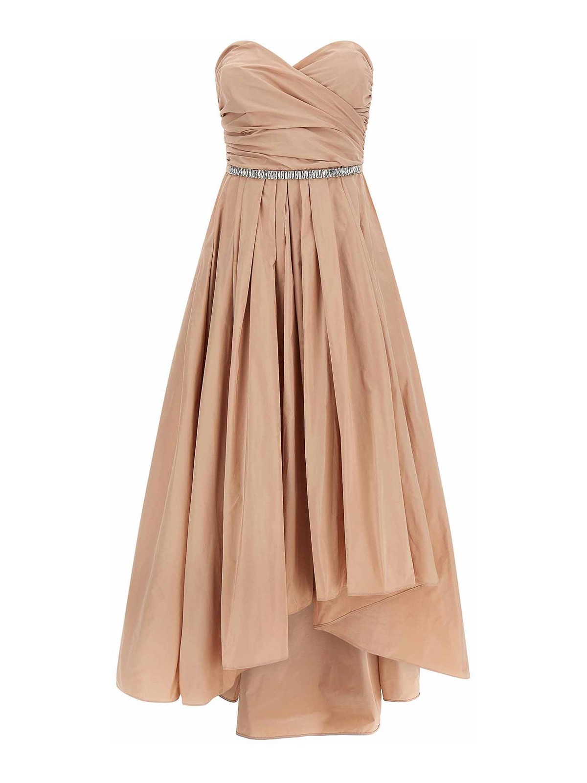 Strapless Ruched Asymmetric Midi Dress