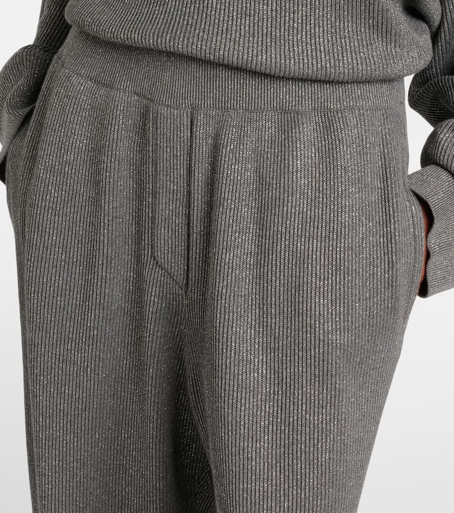 Cotton-blend lamé wide-leg pants