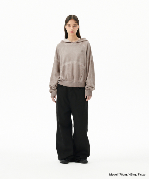 DYED CURVED SEAM CROP HOODIE BEIGE