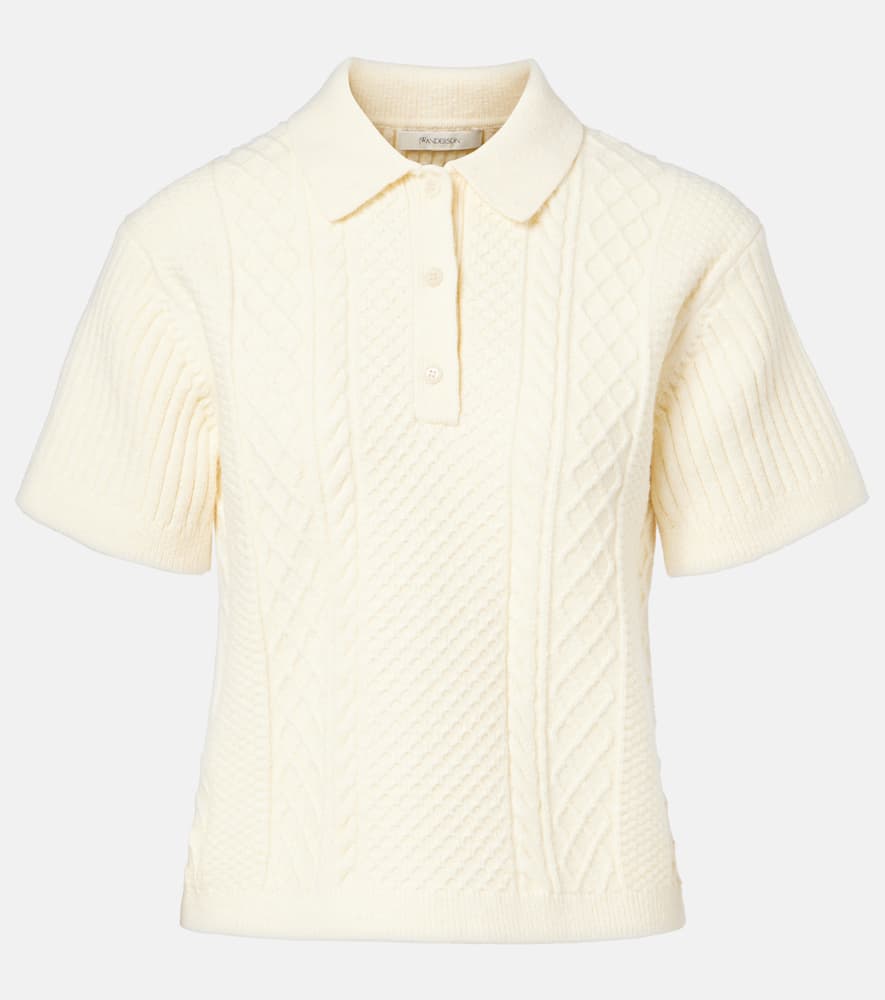 Cable-knit wool and cotton-blend polo shirt