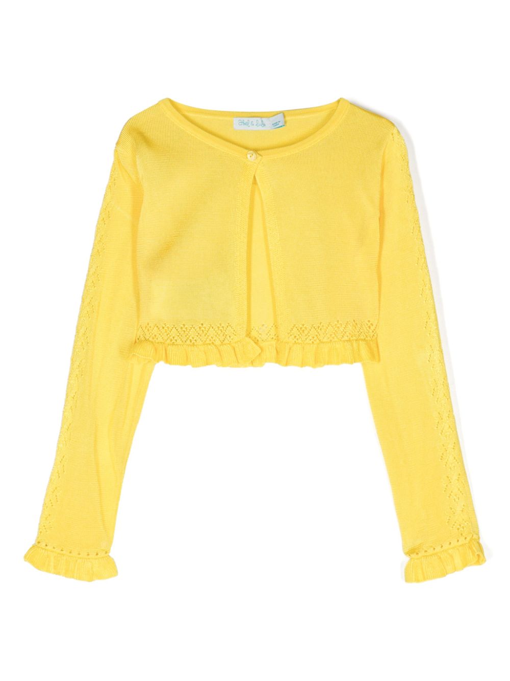 Pointelle-knit cropped cardigan - Yellow