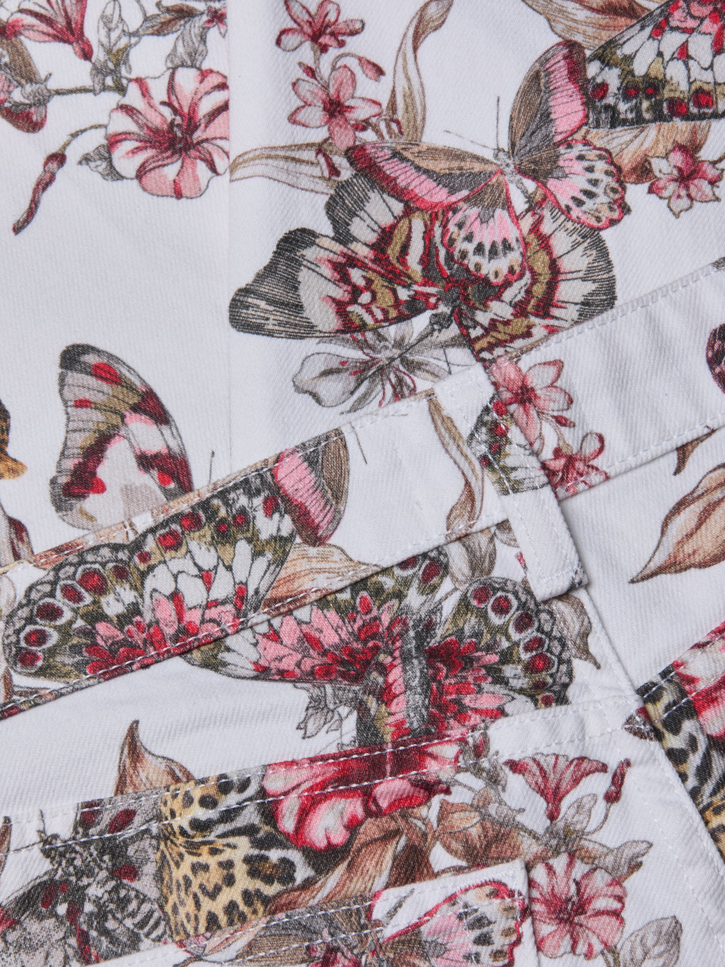 Blaine Cropped Stovepipe Jean In White Multi Large Butterfly Jungle