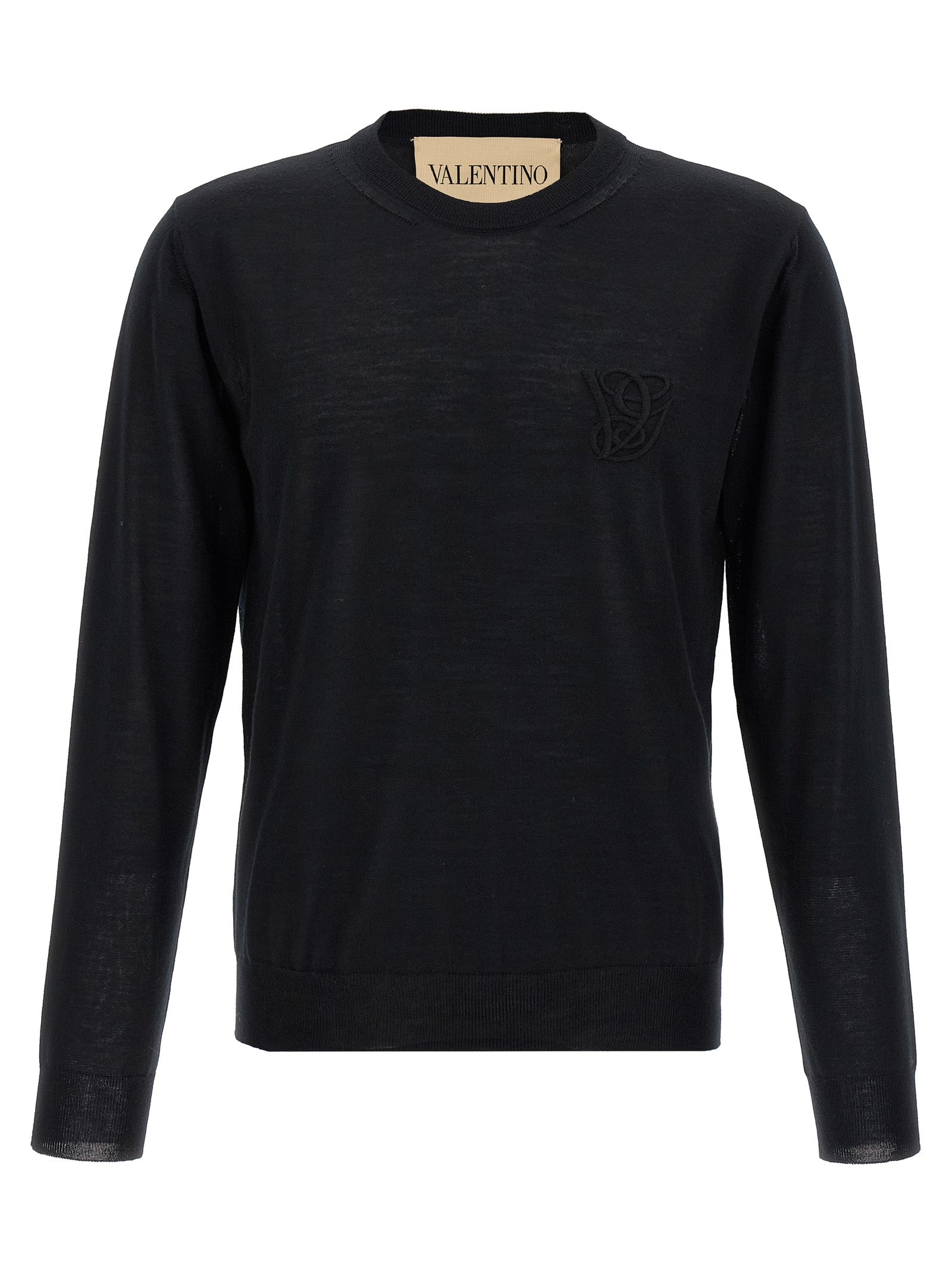 Logo-Embroidered Virgin Wool Sweater — Black
