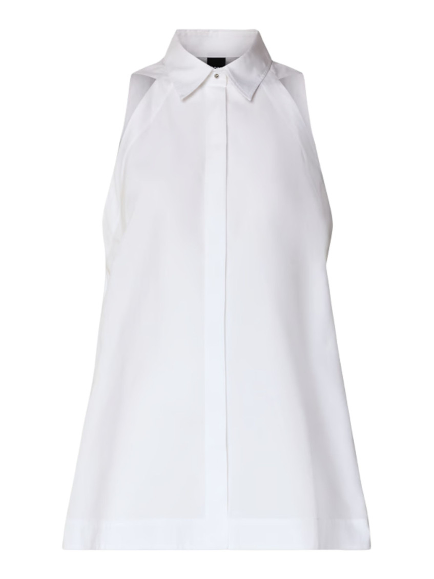 White Solid Shirt Collar Top