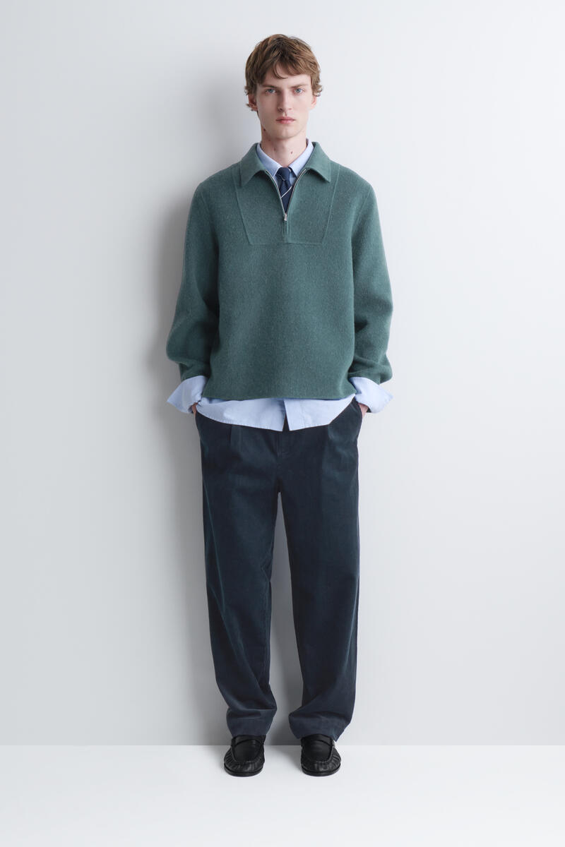 Double-Faced Wool-Blend Zip-Up Overshirt in Turquoise