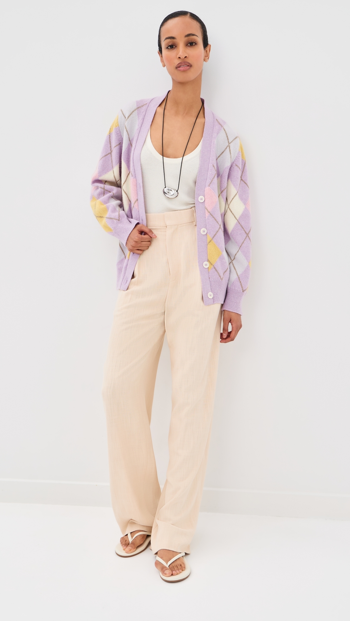 &Ava Argyle Wool Cardigan Lilac/White