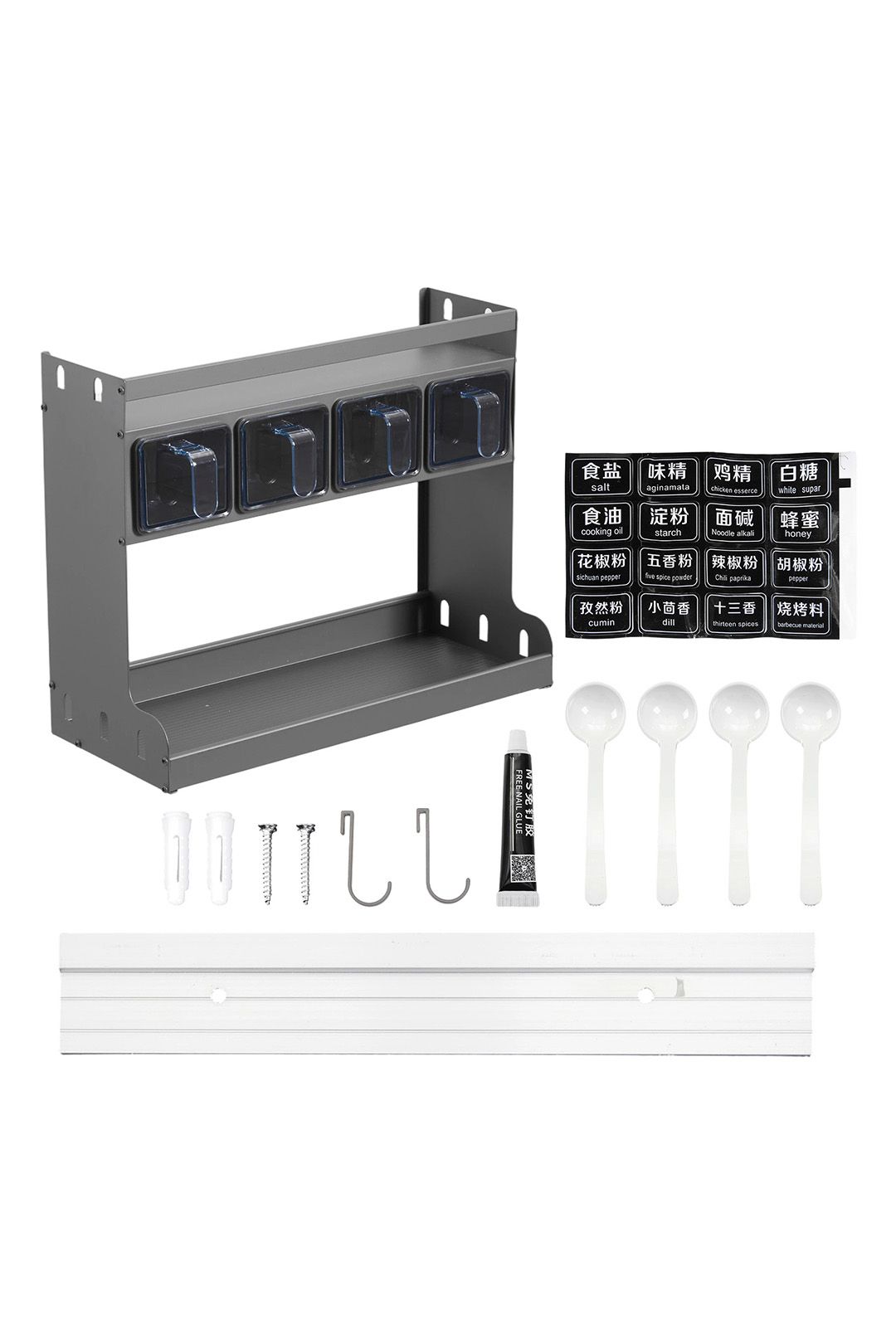 Living And Home 3-Tier Kitchen Spice Rack With 4 Seasoning Boxes In Grey