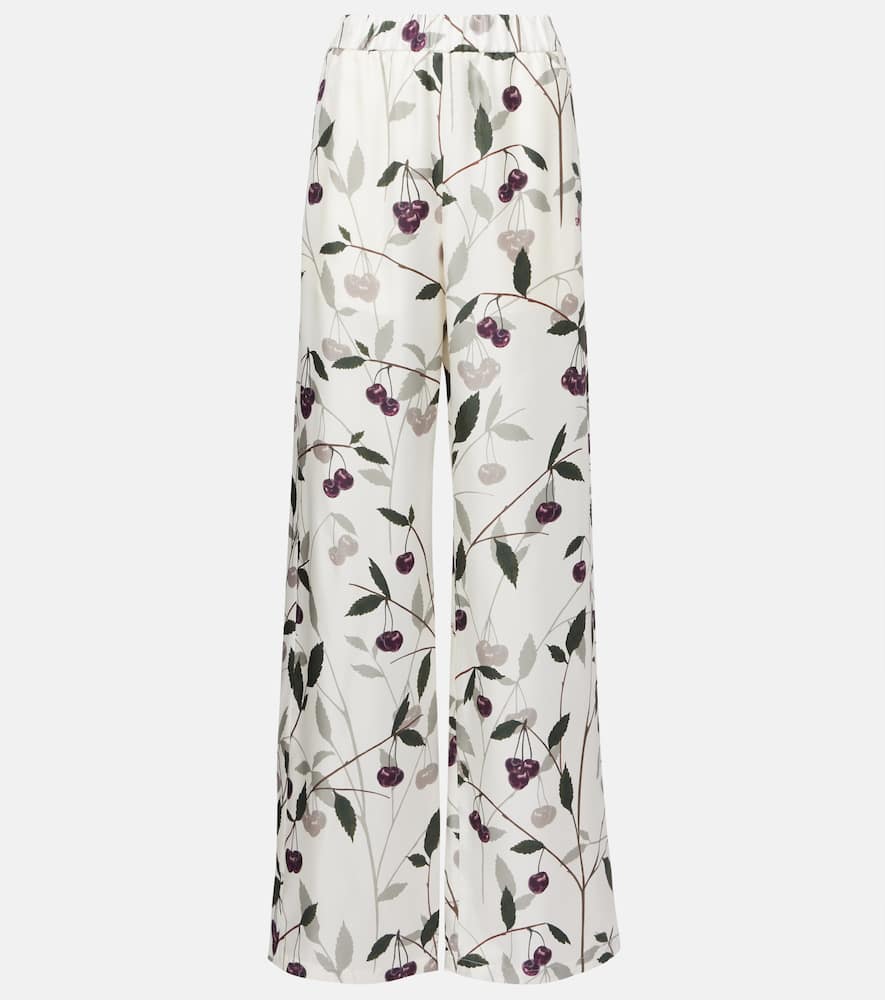 Printed silk twill wide-leg pants