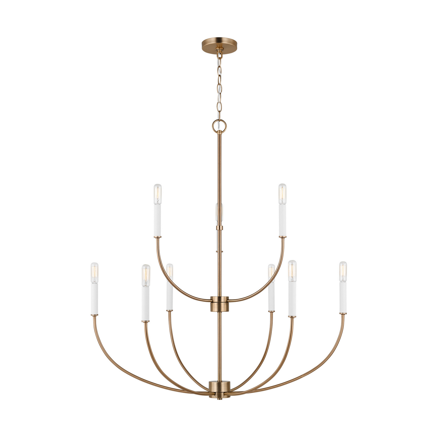 Satin Brass Nine Light Chandelier from the Greenwich Collection