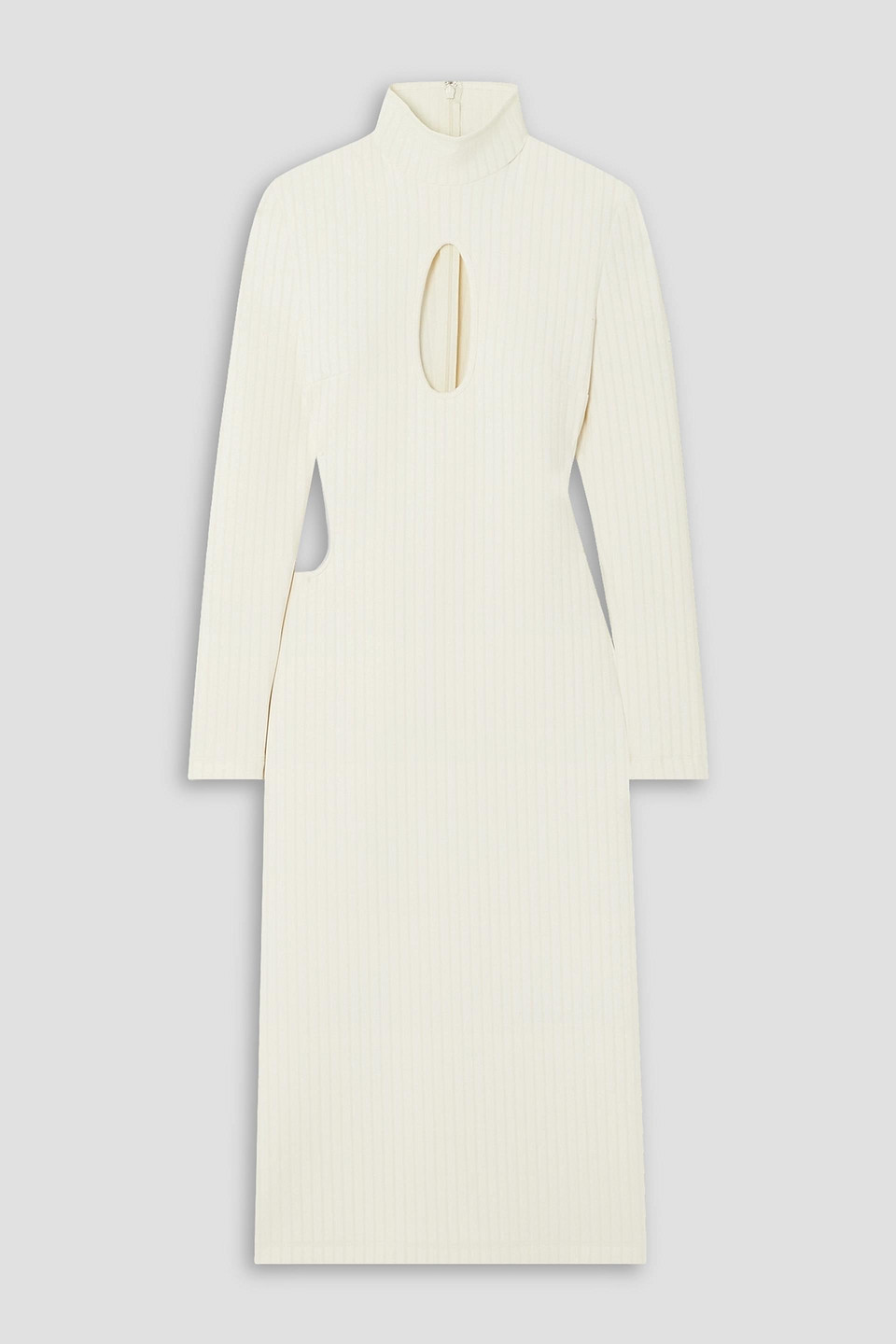 Cutout ribbed stretch-knit midi turtleneck dress