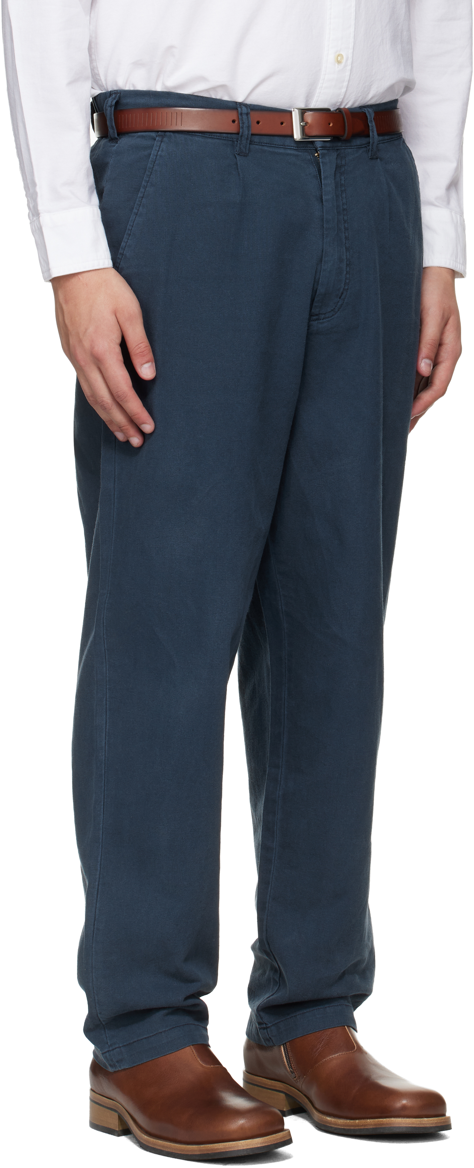 Navy Cotton Linen Relaxed Trousers