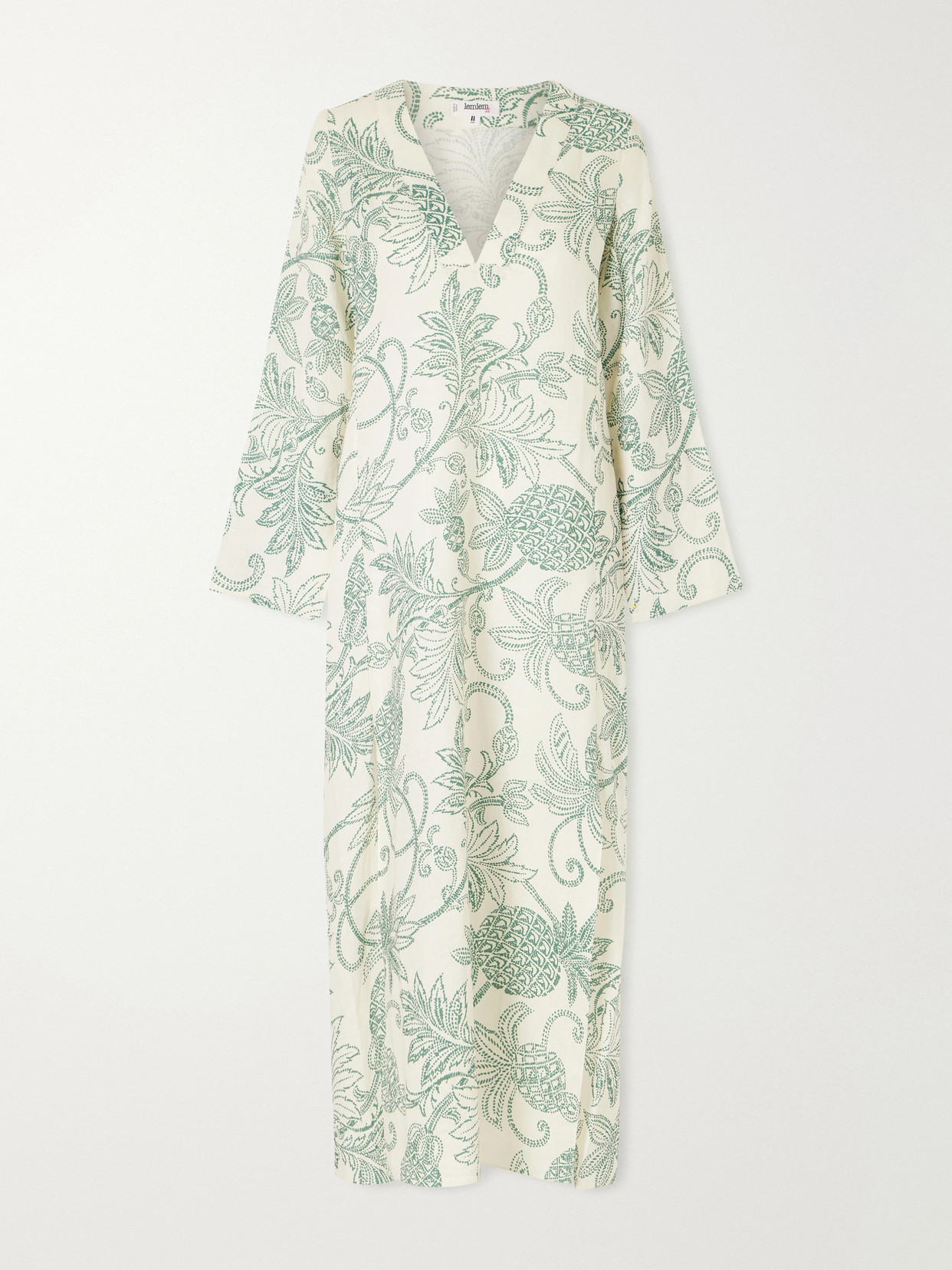 Theodora Printed Linen Maxi Dress - Green