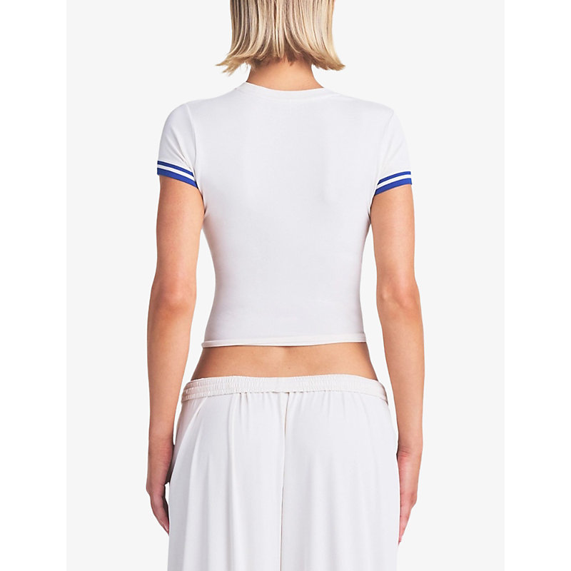 Womens Stretch Knit Cropped Crew-Neck Top