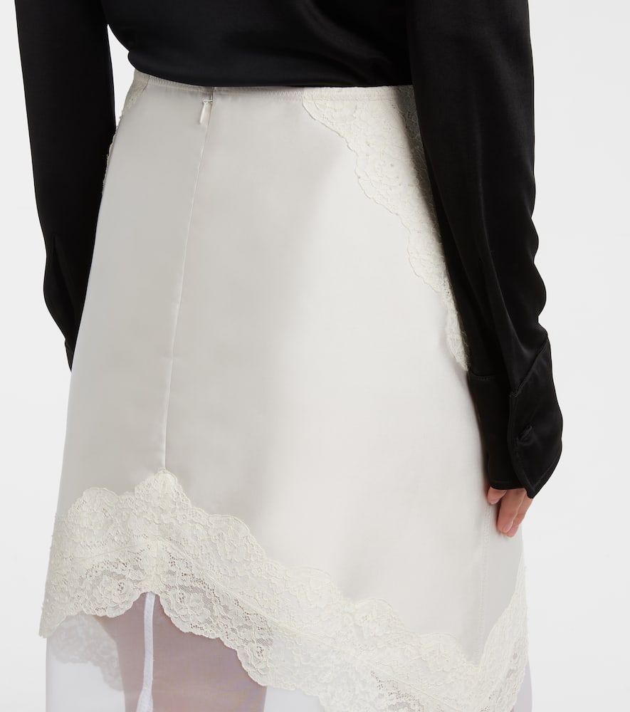 Lace-trimmed satin midi skirt
