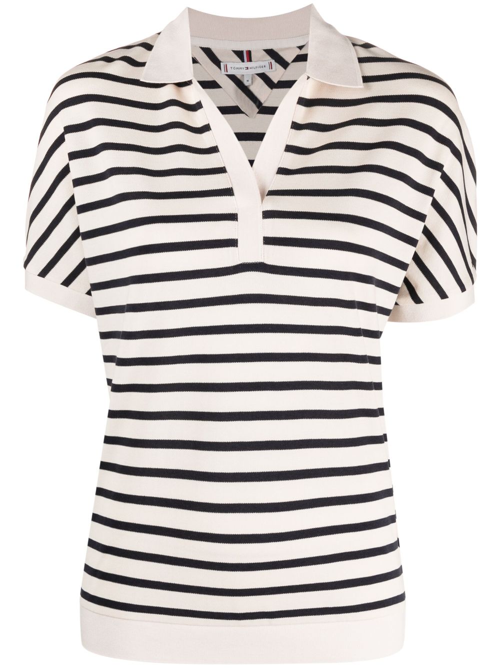 Striped split-neck T-shirt - Neutrals