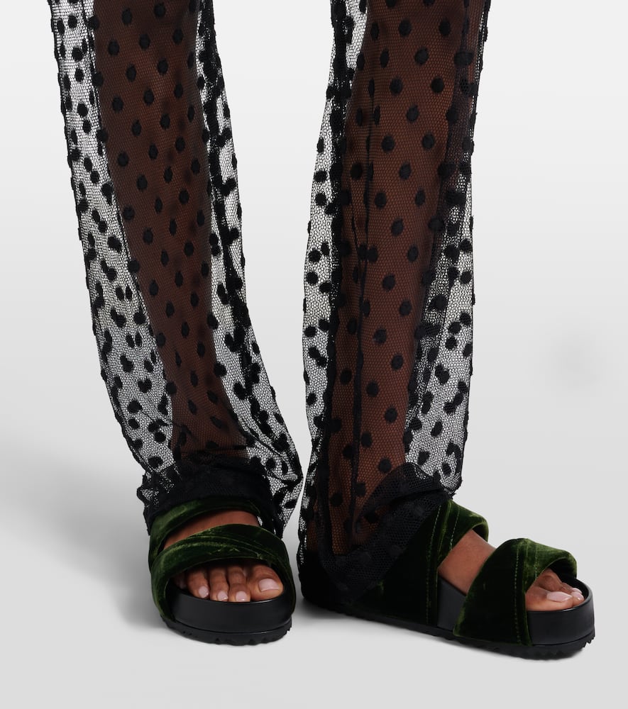 Polka-dot mesh slim pants