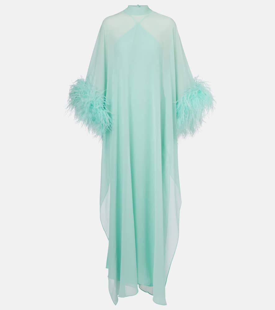 Penelope feather-trimmed silk kaftan