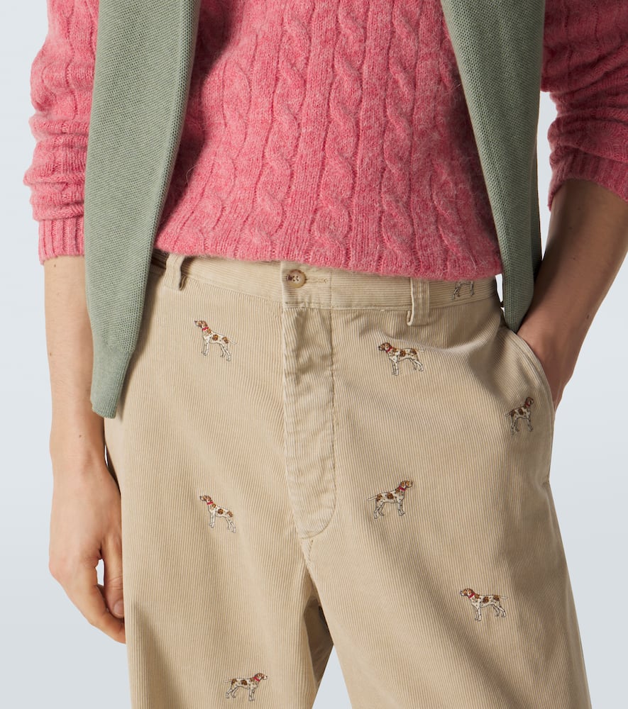 Embroidered cotton corduroy straight pants
