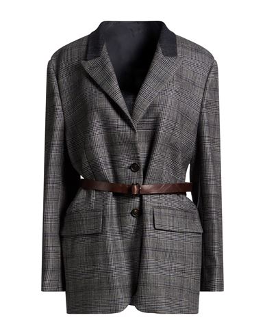 Woman Blazer Blue Size 10 Virgin Wool, Cotton, Leather, Brass