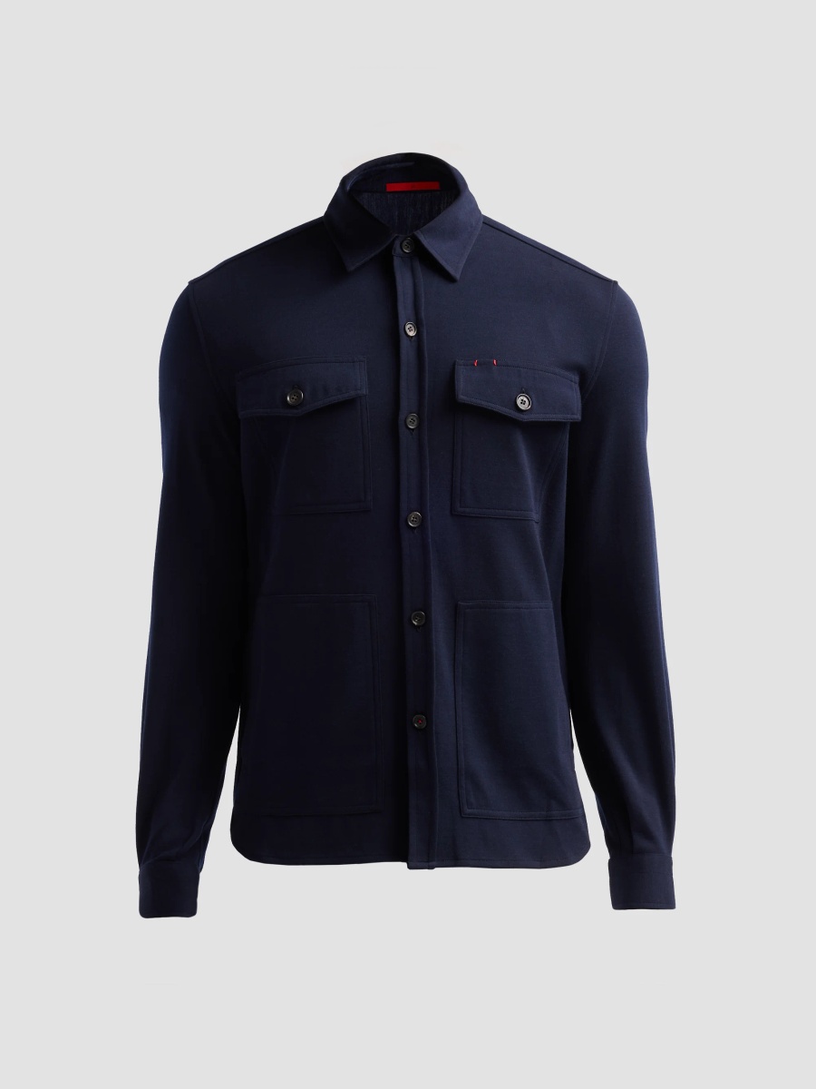 Men's Wool-Nylon-Blend Jersey Overshirt - Dark Blue