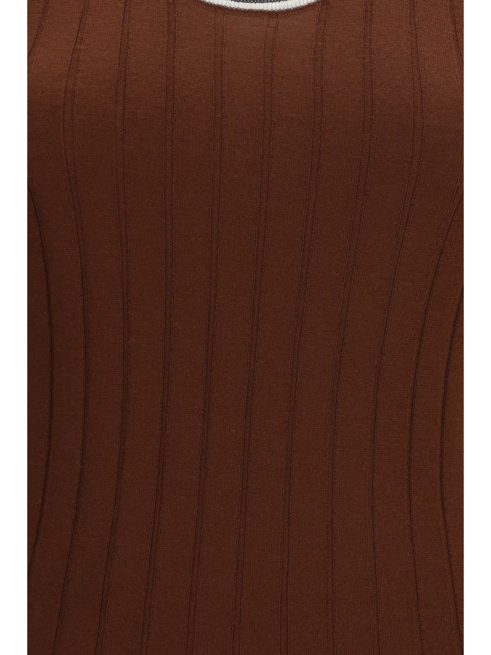 Ribbed Fleece Wool Tank Top — Brown