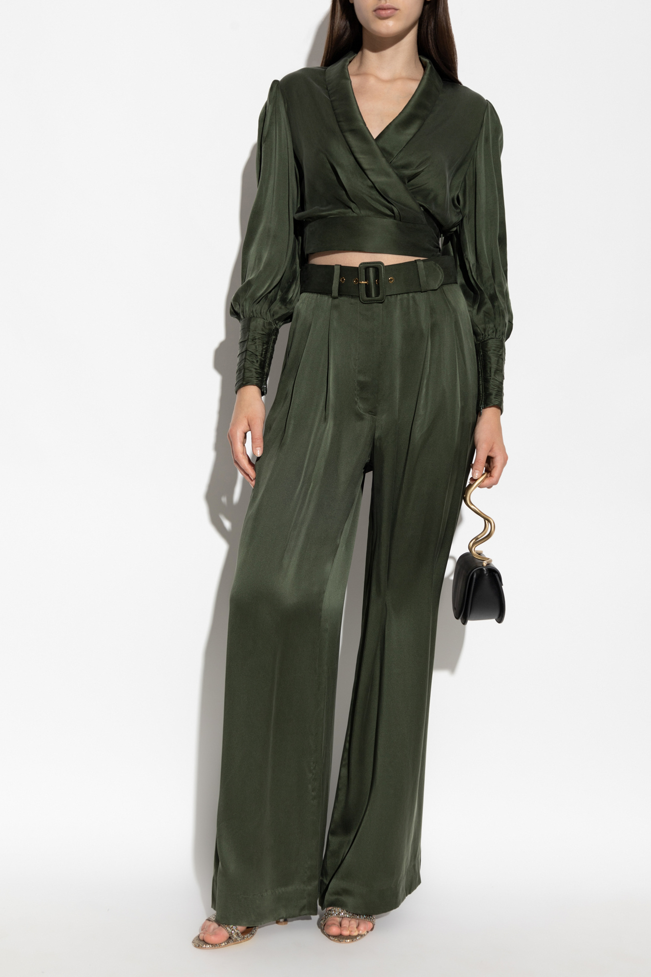 Silk Wide-leg Trousers, Women's, Green