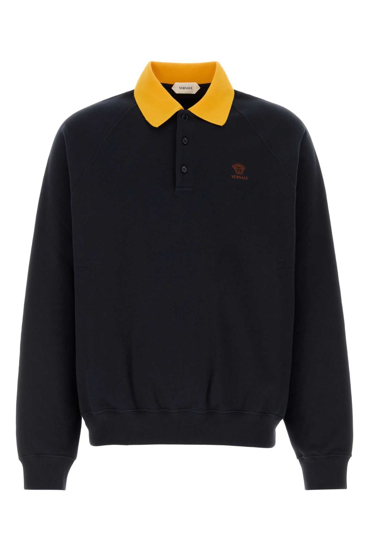 Contrast-Collar Cotton Sweatshirt — Navy