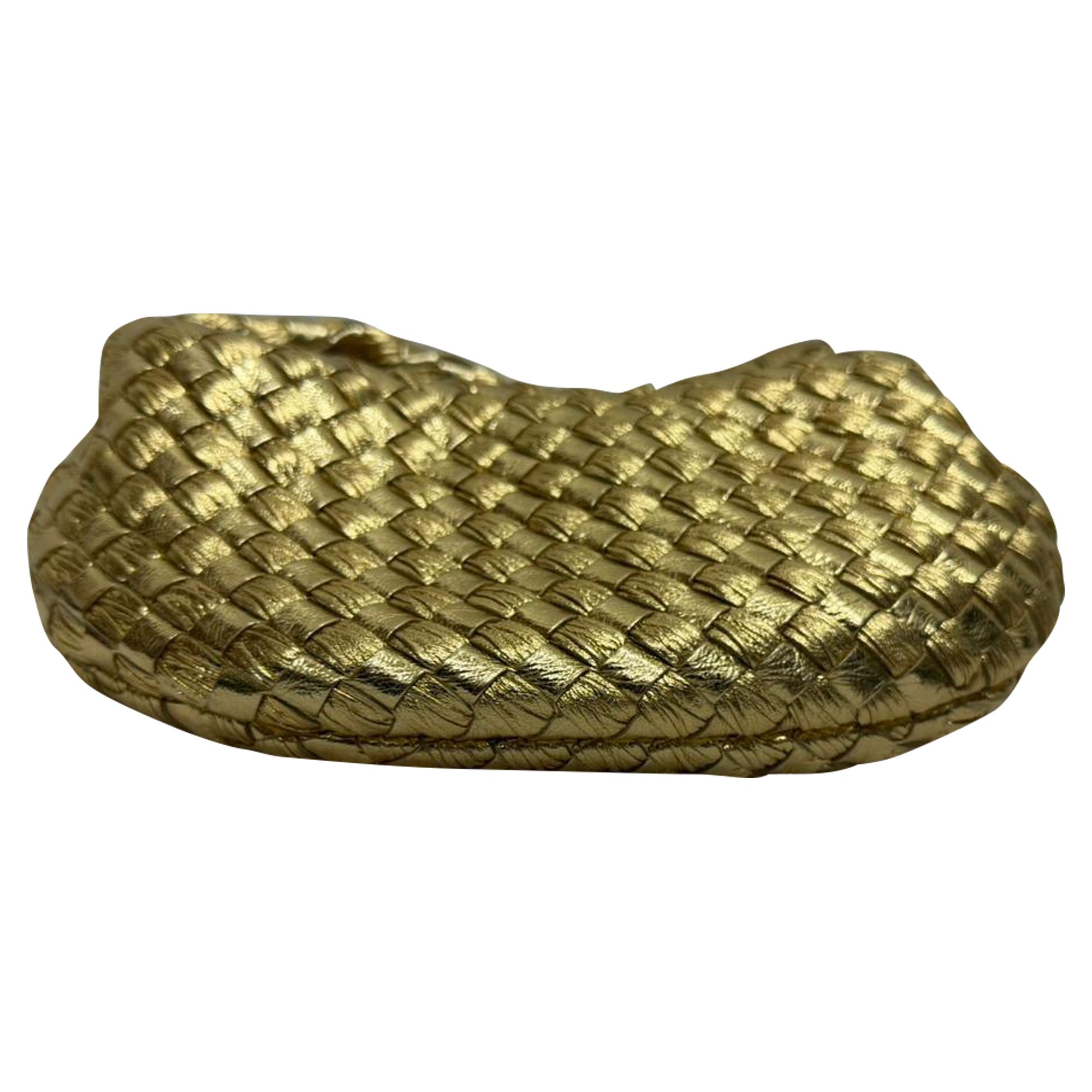 Bottega Veneta Preloved Metallic Intrecciato Mini Jodie In Gold Nappa Leather In Metallic Gold