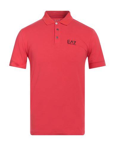 Ea7 Man Polo shirt Coral Size M Cotton, Elastane
