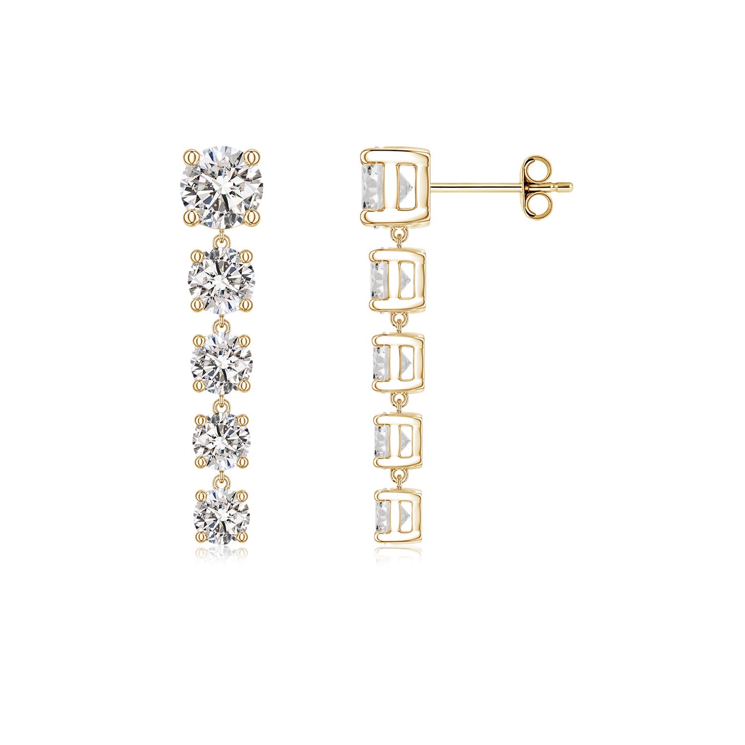 Angara 2.44 CTW Graduated Round Diamond Five-Stone Dangle Earrings in 18K Yellow Gold