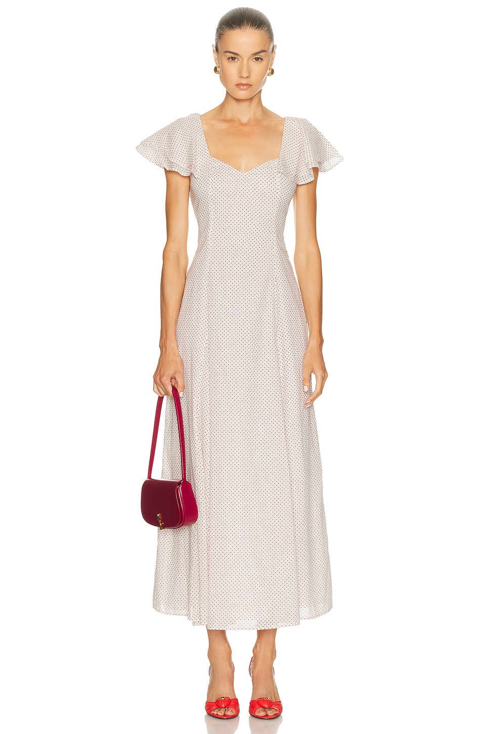 Posse Marlowe Flutter Dress in Cream & Red Polka Dot - White. L also in M