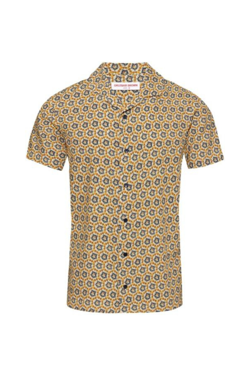 Geometric-Print Lyocell Shirt — Brown