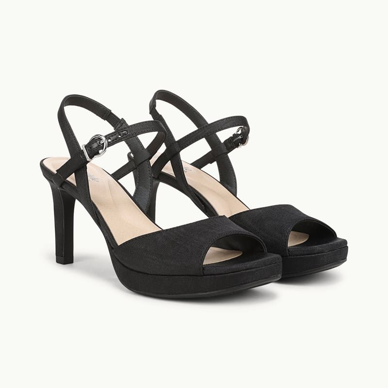 Stride Shoes Gwendolyn Dress Sandal Black Satin Fabric