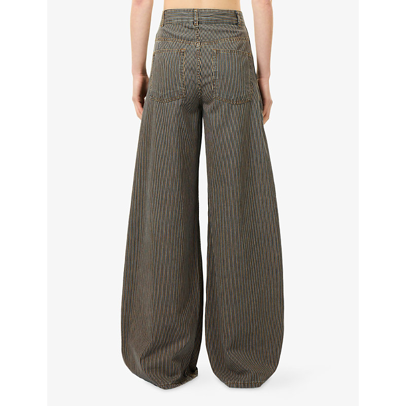 Womens Striped Wide-Leg Denim Jeans