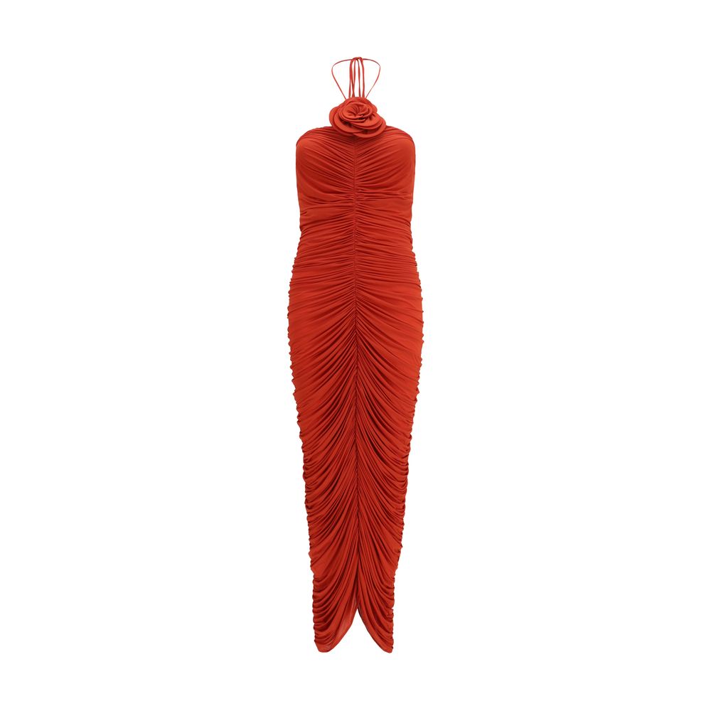 Halterneck Viscose Dress — Red
