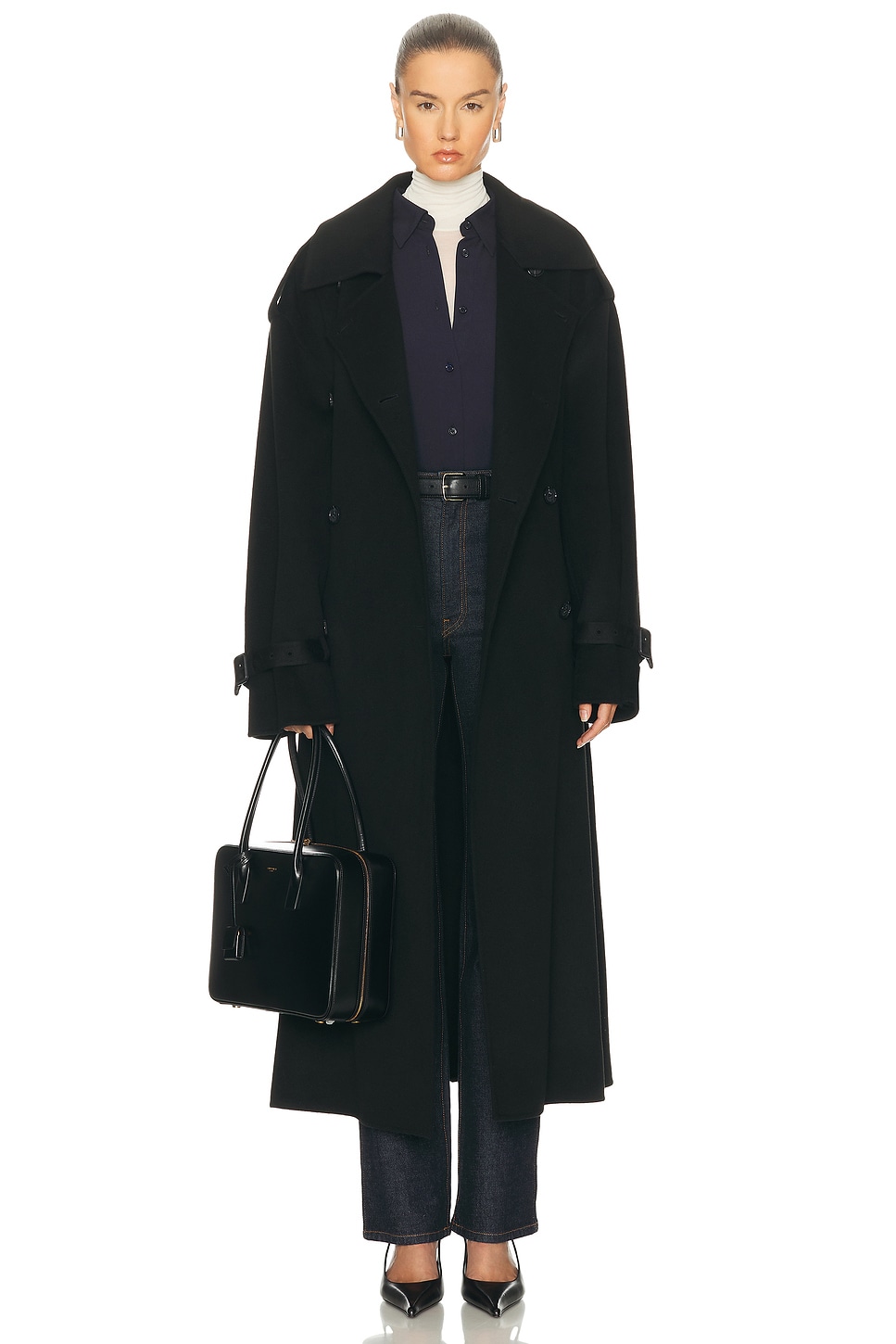 Toteme Double Winter Trench in Black - Black. 40 also , 34