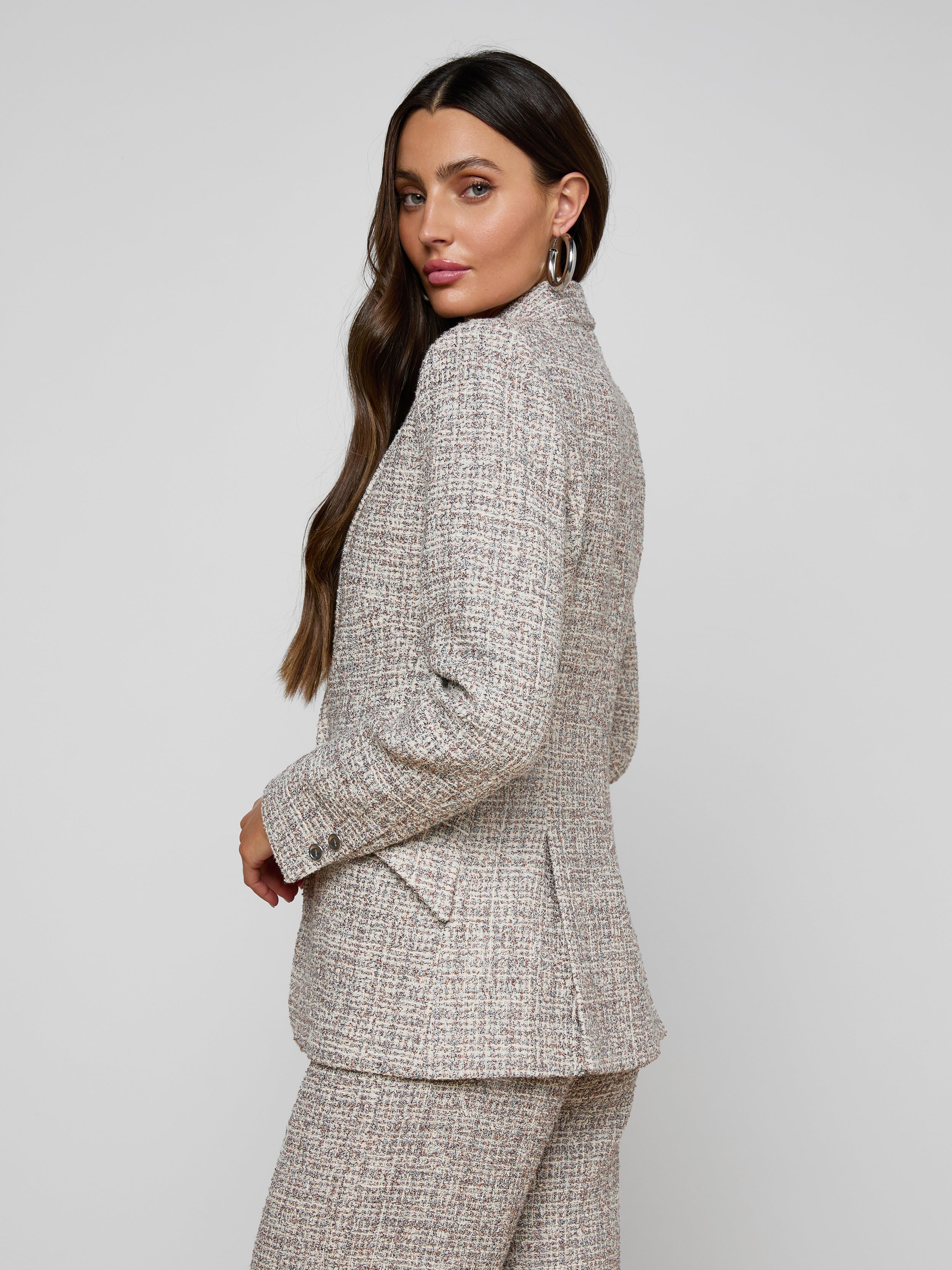 Chamberlain Tweed Blazer In Dusty Blue Multi Tweed