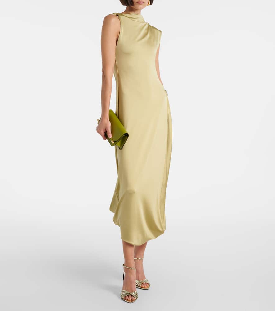 Embellished satin midi dress