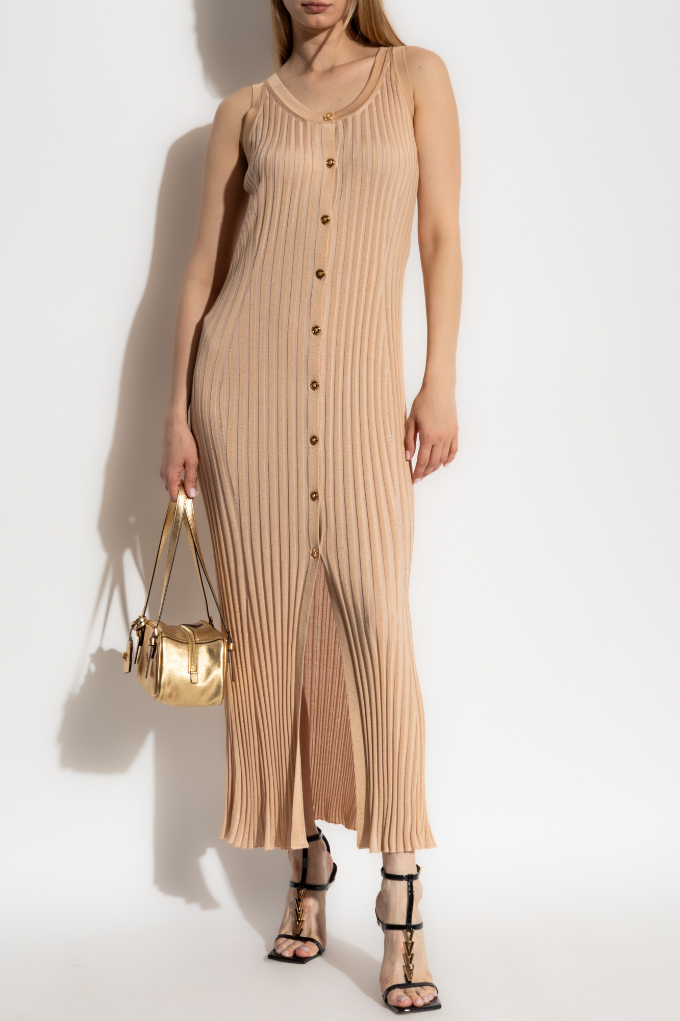 Ribbed Sleeveless Dress, Women's, Beige