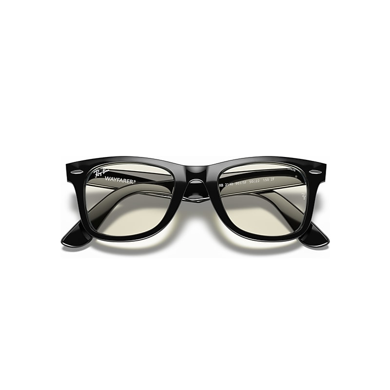 Ray-Ban Wayfarer Clear Evolve Sunglasses Shiny Black Frame Grey Lense