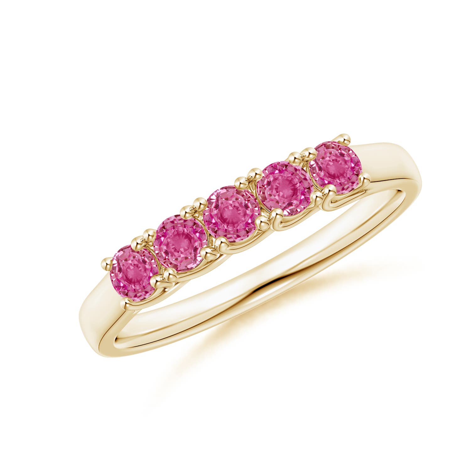 Angara 0.55 Carat Half Eternity Five Stone Pink Sapphire Wedding Ring in 18K Yellow Gold