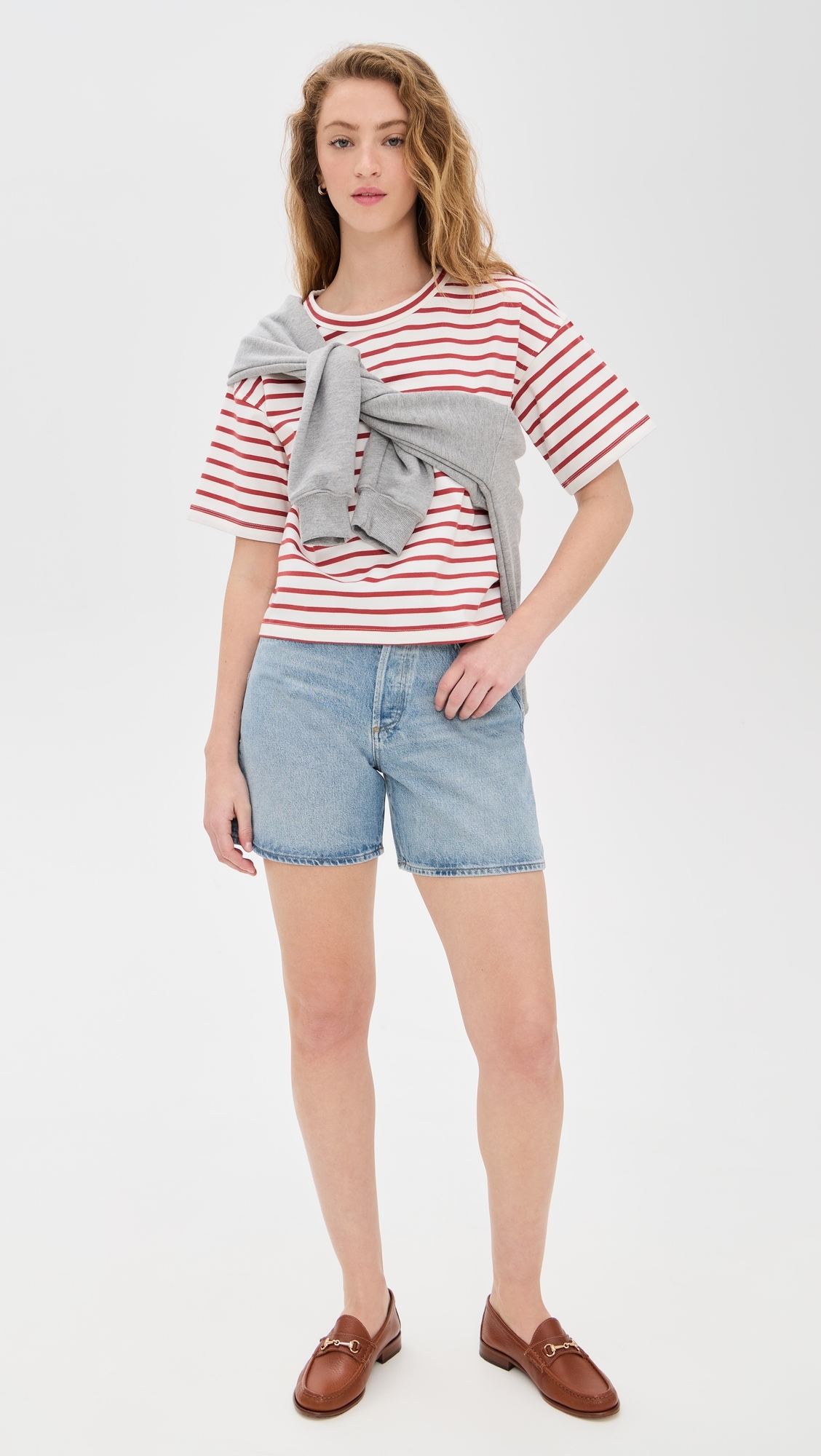 Madewell Everyday Boxy Crop Tee in Stripe Lighthouse Red Stripe