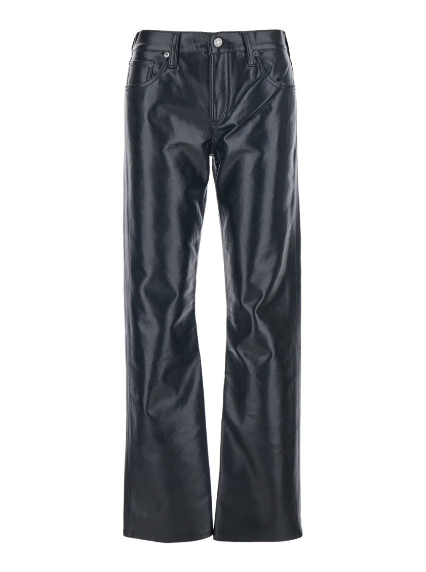 Black Pants With Belt Loops In Leather Blend Woman