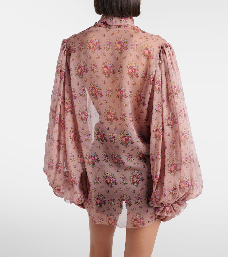 Floral tie-neck silk blouse