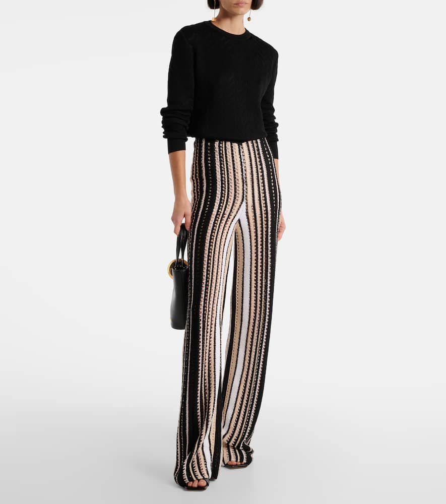 Striped cotton-blend straight pants
