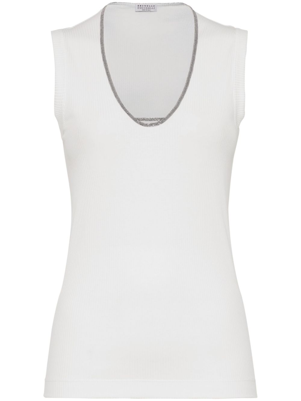 Monili-trim scoop-neck tank top - White